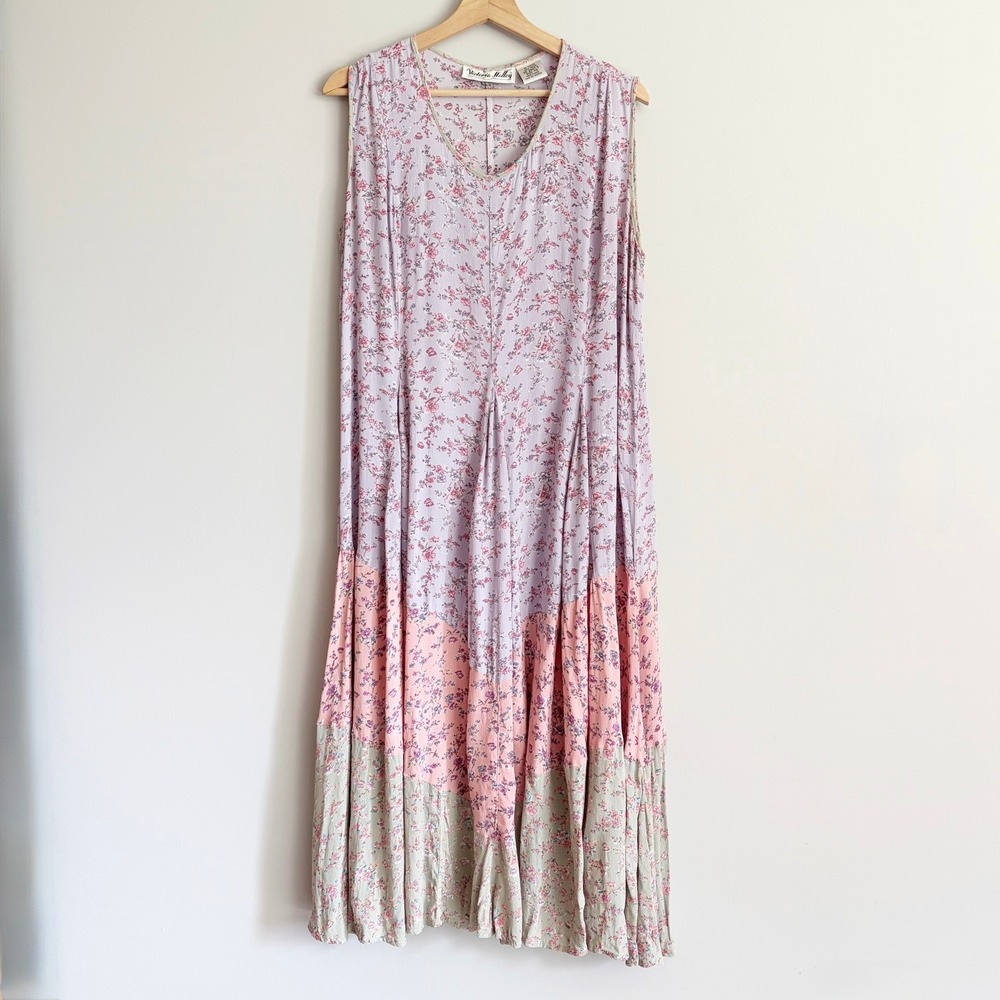 VTG Victoria Holley Floral Tiered Maxi Dress Cottagecore PS Petite Small Boho